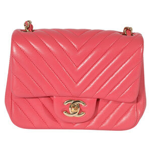 Chanel Chevron Pink Lambskin Mini Square Flap Bag